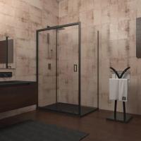 Душевой угол раздвижной прямоугольный RV046B-14090-01-C5 1400х900х1950 Цвет профиля Чёрный  Стекло Прозрачное Veconi